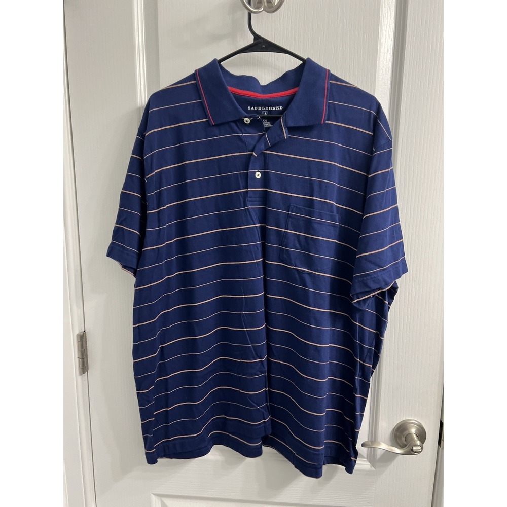 Saddlebred Men's Short-Sleeve Polo Blue W/Red/Yellow Stripes‎ XXL